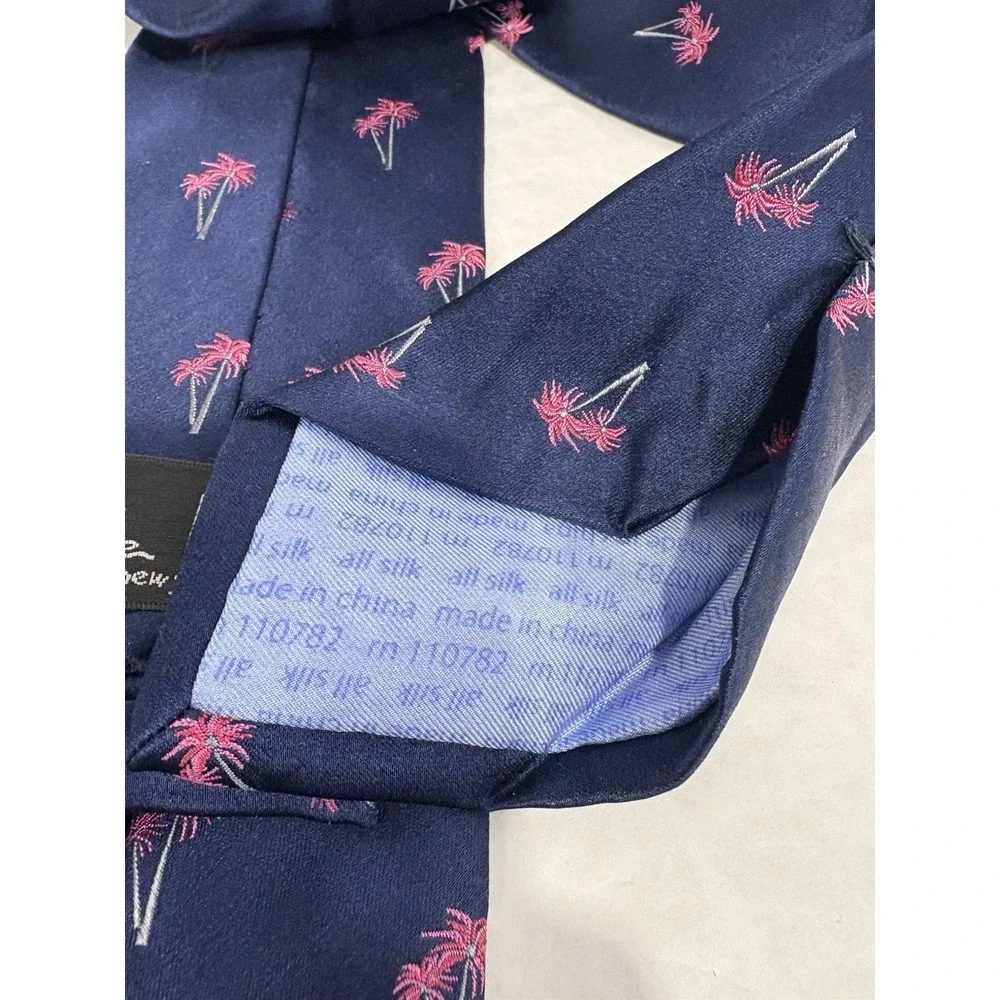 Nicole Miller New York Palm Tree Silk Tie Navy Blue Pink Novelty‎ Necktie Beach